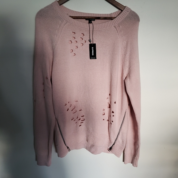 Express Distressed Sweater Pale Pink NWT Medium - Picture 5 of 10